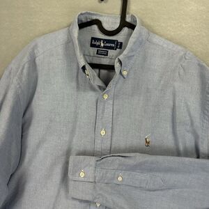 Vtg Polo Ralph Lauren Button Shirt Oxford Blue Yarmouth Flesh Pony 16.5 33